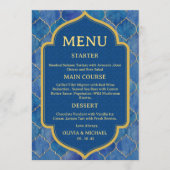 Blue Watercolor Moroccan Wedding Menu Menükarte (Vorderseite)