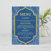 Blue Watercolor Moroccan Wedding Menu Menükarte (Stehend Vorderseite)