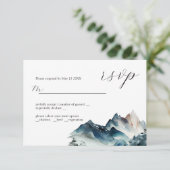 Blue Watercolor Mountain Wedding Design RSVP Card Karte (Stehend Vorderseite)