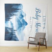 Blue Watercolor Mountains Baby Dusche Hintergrund Wandteppich (Beispiel (Horizontal))