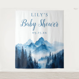 Blue Watercolor Mountains Baby Dusche Hintergrund Wandteppich