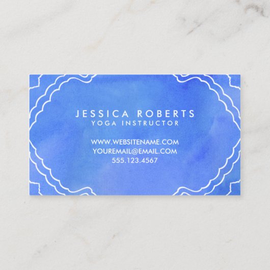 Blue Watercolor Namaste Yoga Instructor Visitenkarte (Rückseite)