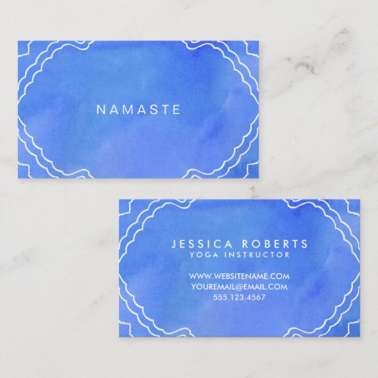 Blue Watercolor Namaste Yoga Instructor Visitenkarte (Vorne/Hinten)
