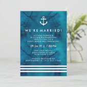 Blue Watercolor Nautical Post Wedding Zeremonie Einladung (Stehend Vorderseite)