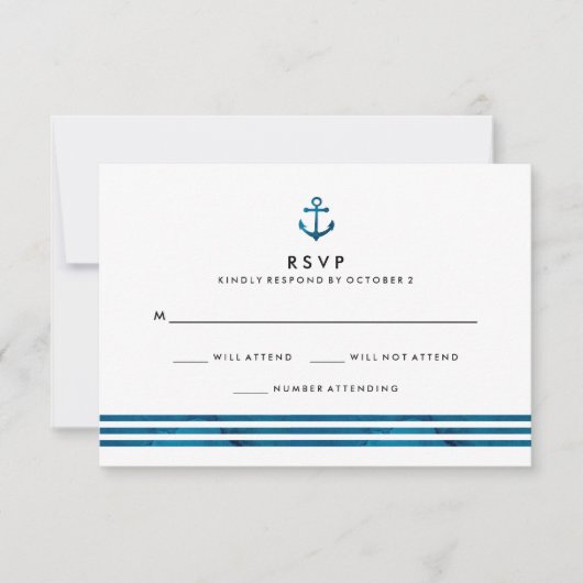 Blue Watercolor Nautical Wedding RSVP Karte (Vorderseite)
