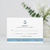 Blue Watercolor Nautical Wedding RSVP Karte (Stehend Vorderseite)