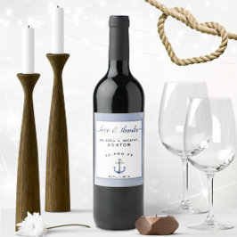 Blue Watercolor ⚓ Nautical Wedding Weinetikett