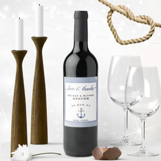 Blue Watercolor ⚓ Nautical Wedding Weinetikett