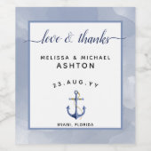Blue Watercolor ⚓ Nautical Wedding Weinetikett (Einzelnes Label)