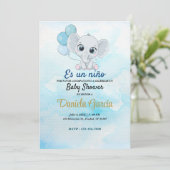 Blue Watercolor Niedlich Baby Dusche Einladung (Stehend Vorderseite)