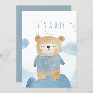 Blue Watercolor niedlich Bär Babydusche Einladung