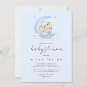 Blue Watercolor Niedlich Elephant Baby Dusche Einladung (Vorderseite)
