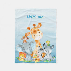 Blue Watercolor Niedlich Safari Dschungeltiere Fleecedecke