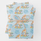 Blue Watercolor Niedlich Safari Dschungeltiere Geschenkpapier Set (Beispiel)