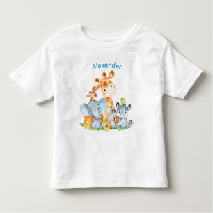Blue Watercolor Niedlich Safari Dschungeltiere Kleinkind T-shirt