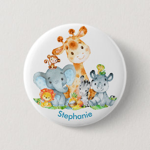 Blue Watercolor Niedlich Safari Jungle Tiere Button