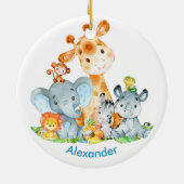 Blue Watercolor Niedlich Safari Jungle Tiere Keramik Ornament (Hinten)