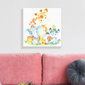 Blue Watercolor Niedlich Safari Jungle Tiere Leinwanddruck (Insitu (Wohnzimmer))