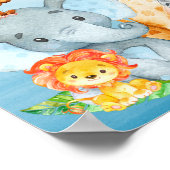 Blue Watercolor Niedlich Safari Jungle Tiere Poster (Ecke)