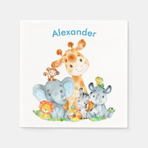 Blue Watercolor Niedlich Safari Jungle Tiere Serviette