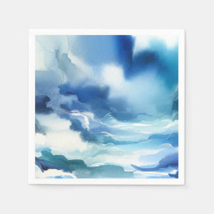 Blue Watercolor Ocean Water Waves Geburtstagsparty Serviette