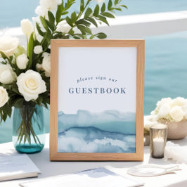 Blue Watercolor Ocean Wedbook Sign Poster