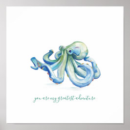Blue Watercolor Octopus Art Poster