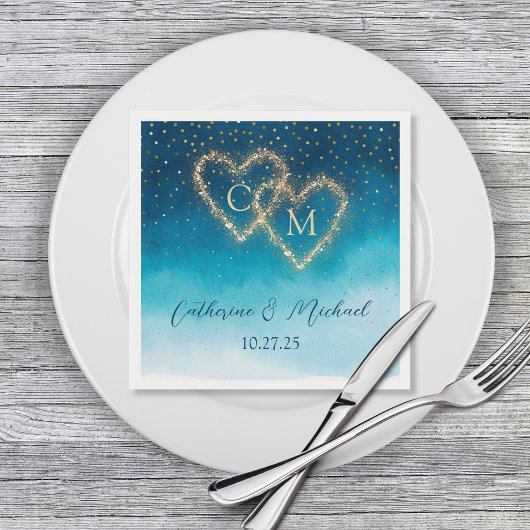 Blue Watercolor Ombre Mit Monogramm Serviette