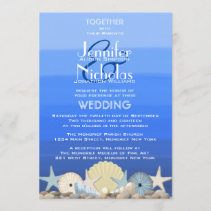 Blue Watercolor Ombre Nautical Beach Wedding Einladung