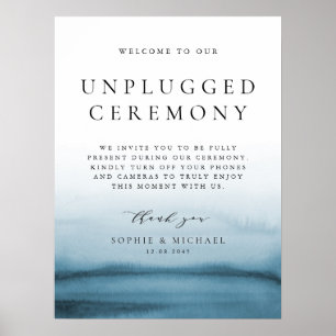 Blue Watercolor Ombre Unplugged Wedding Zeremony Poster
