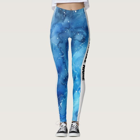 Blue Watercolor PERSONALISIEREN Leggings (Vorderseite)