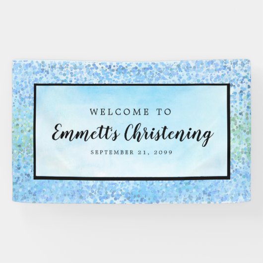 Blue Watercolor Personalisiert Christening Banner (Horizontal)