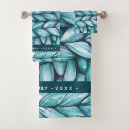 Blue Watercolor Personalized Christmas Knitted Badhandtuch Set