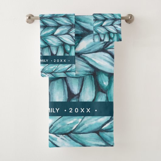 Blue Watercolor Personalized Christmas Knitted Badhandtuch Set (Insitu)