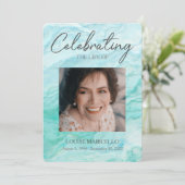 Blue Watercolor Photo Celebration Of Life Einladung (Stehend Vorderseite)
