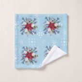 Blue Watercolor Poinsettia Pine Bouquet Badhandtuch Set (Waschlappen)