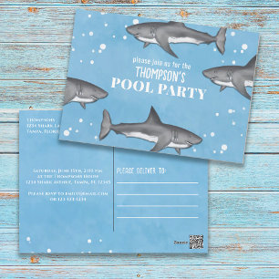 Blue Watercolor Pool Party Haie Custom Postkarte