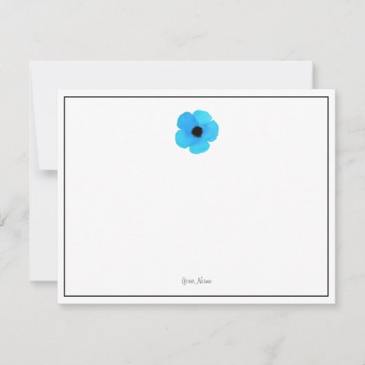 Blue Watercolor Poppe Note Card Mitteilungskarte (Vorderseite)