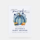 Blue Watercolor Pumpkin Boy Baby Dusche Willkommen Acrylschild (Vorderseite)