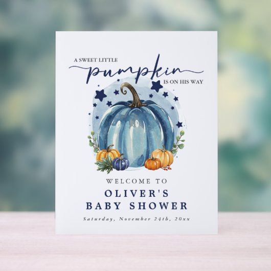 Blue Watercolor Pumpkin Boy Baby Dusche Willkommen Acrylschild (Neutral)