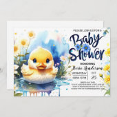 Blue Watercolor Quack Baby Dusche Einladung (Vorne/Hinten)