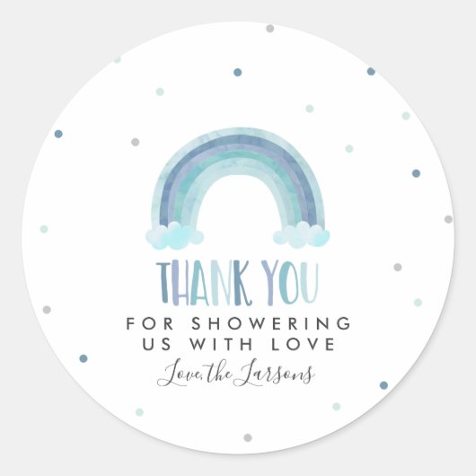 Blue Watercolor Rainbow Baby Dusche Runder Aufkleber (Vorderseite)
