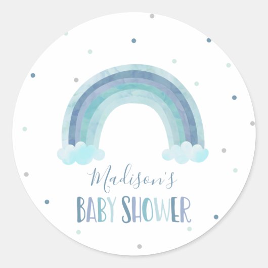 Blue Watercolor Rainbow Baby Dusche Runder Aufkleber (Vorderseite)