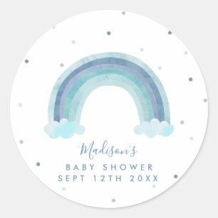 Blue Watercolor Rainbow Baby Dusche Runder Aufkleber