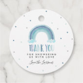 Blue Watercolor Rainbow Baby Duschgeschenk Geschenkanhänger (Rückseite)