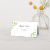 Blue Watercolor Rose Buds Wedding Platzkarte (Rückseite)