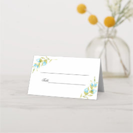 Blue Watercolor Rose Buds Wedding Platzkarte
