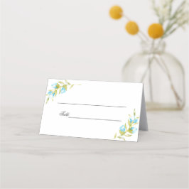 Blue Watercolor Rose Buds Wedding Platzkarte