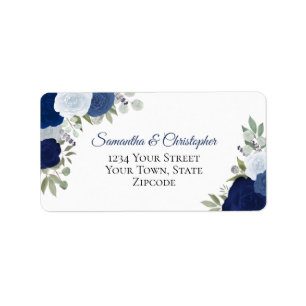 Blue Watercolor Rose Elegante Hochzeitadresse Adressaufkleber