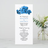 Blue Watercolor Rose Elegantes Hochzeitsprogramm Programm (Stehend Vorderseite)